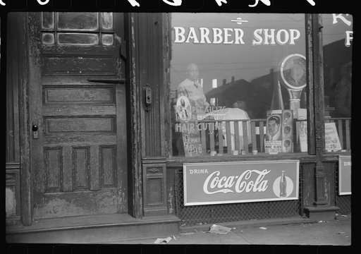 Untitled photo, possibly related to: Barber shop in the Black Belt, Chicago, Illinois