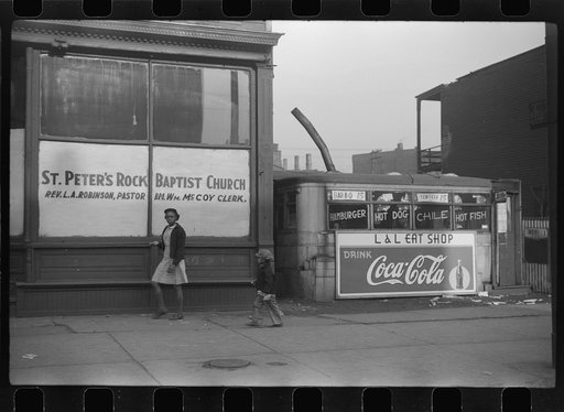 Storefront church and lunch wagon, Black Belt, Chicago, Illinois