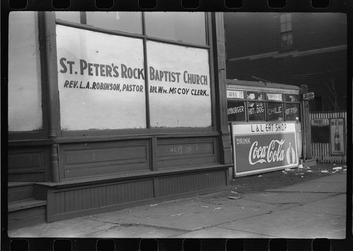 Untitled photo, possibly related to: Storefront church and lunch wagon, Black Belt, Chicago, Illinois