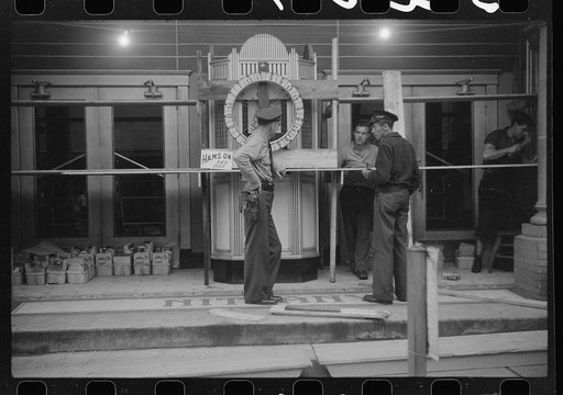 Preparations for fireman's carnival, July 4th celebration, State College, Pennsylvania