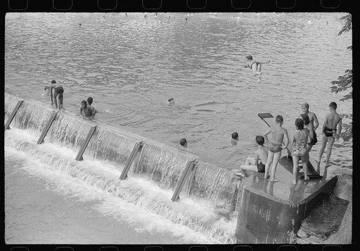 Untitled photo, possibly related to: Swimming pool created by CCC (Civilian Conservation Corps) dam, Huntingdon, Pennsylvania