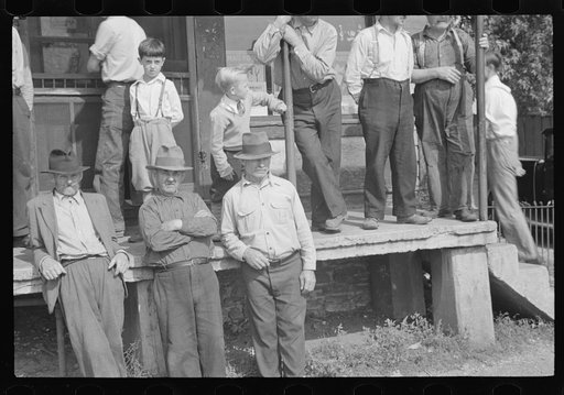 Untitled photo, possibly related to: Prospective homesteaders, in front of post office at United, Westmoreland County, Pennsylvania