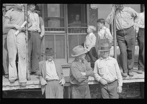 Untitled photo, possibly related to: Prospective homesteaders, in front of post office at United, Westmoreland County, Pennsylvania