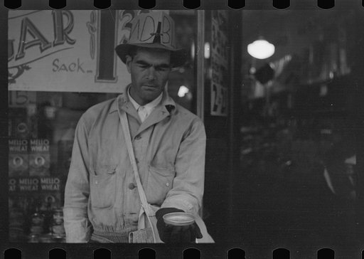 Untitled photo, possibly related to: Blind beggar, Morgantown, West Virginia