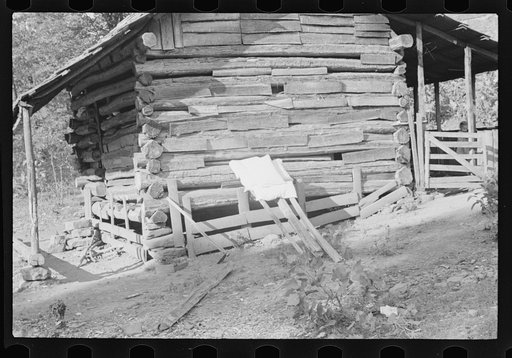 Untitled photo, possibly related to: Outer wall detail, home of destitute mountaineer, Ozark Mountains, Arkansas