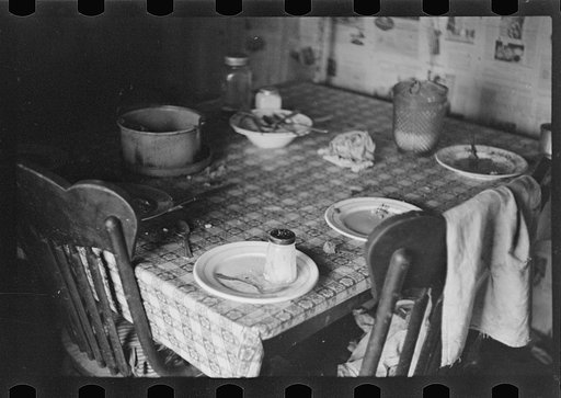 Table in home of destitute Ozark family, Arkansas