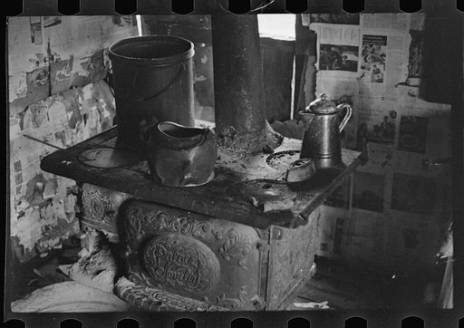 Stove in home of destitute Ozark family, Arkansas