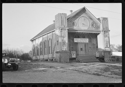 Church turned into a movie house, Woodville, Mississippi