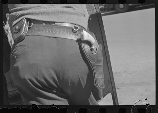 Untitled photo, possibly related to: A deputy with a gun on his hip during the September 1935 strike in Morgantown, West Virginia