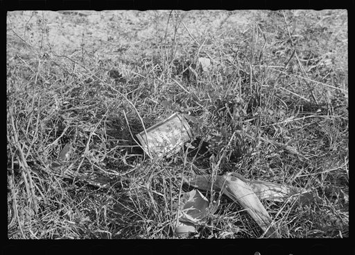 Empty can of relief corn found at side of road near Hammond, Louisiana