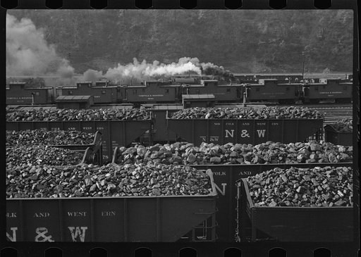 Williamson, West Virginia. A railroad yard with cars loaded with coal