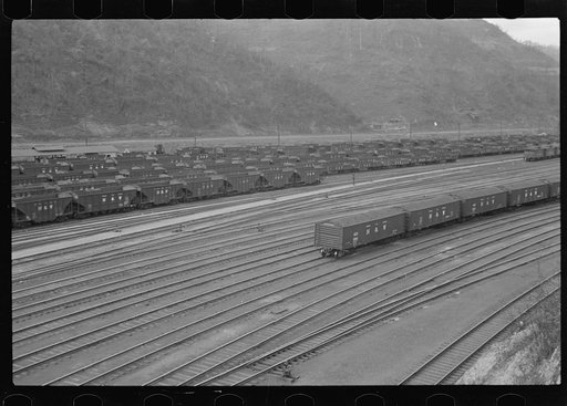 Untitled photo, possibly related to: Coal cars in railroad yard at Williamson, West Virginia