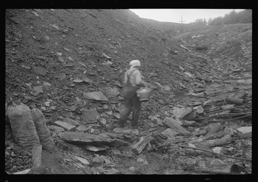 Untitled photo, possibly related to: Young boy who salvages coal from the slag heaps, Nanty Glo, Pennsylvania