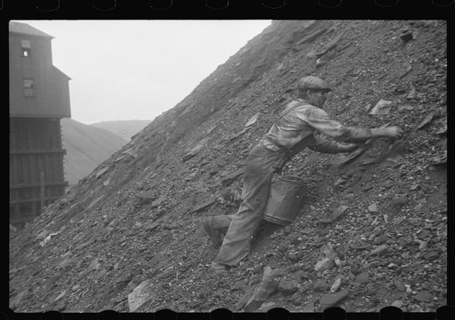 Man gathering good coal from the slag heaps at Nanty Glo, Pennsylvania