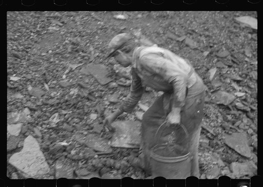 Untitled photo, possibly related to: Coal gatherer at Nanty Glo, Pennsylvania. He receives ten cents per 100 pounds and makes between one and two dollars a day