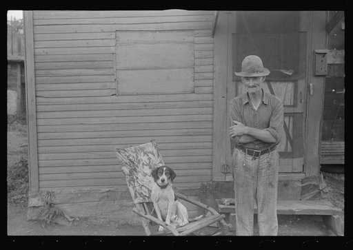 Untitled photo, possibly related to: William A. Swift, once a farmer, now a resident of Circleville's "Hooverville." When he returned from the war he went West. "Made awful good money jobbin' around."