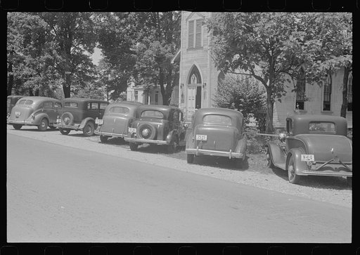 Cars parked outside church, Linworth, Ohio