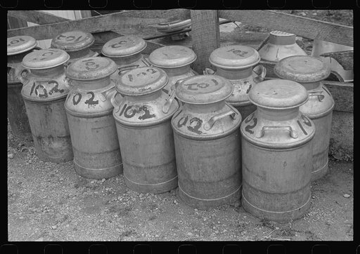 Milk cans on the Thaxton farm, near Mechanicsburg, Ohio