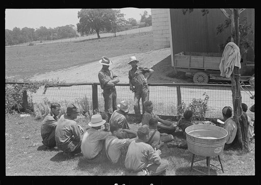 Part of threshing crew, waiting for "second table," central Ohio
