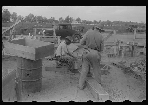 Hightstown, New Jersey. Steps in the preparation of mortar for fresco painting in the Jersey Homesteads school