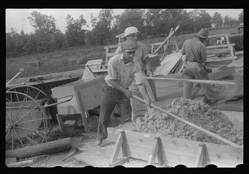Hightstown, New Jersey. Steps in the preparation of mortar for fresco painting in the Jersey Homesteads school