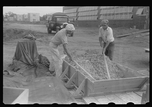 Hightstown, New Jersey. Steps in the preparation of mortar for fresco painting in the Jersey Homesteads school