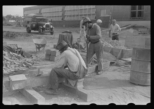 Hightstown, New Jersey. Steps in the preparation of mortar for fresco painting in the Jersey Homesteads school