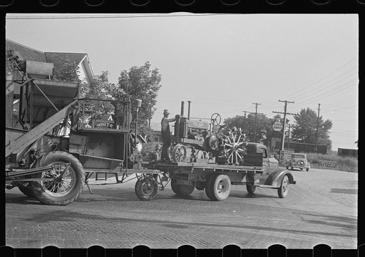 Moving combine and tractor, central Ohio (see general caption)