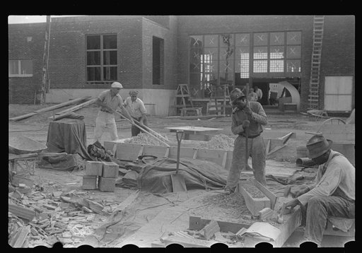 Hightstown, New Jersey. Steps in the preparation of mortar for fresco painting in the Jersey Homesteads school