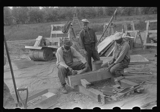 Hightstown, New Jersey. Steps in the preparation of mortar for fresco painting in the Jersey Homesteads school