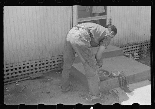 Washing up before dinner, during wheat harvest, central Ohio