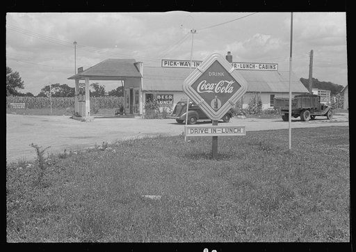 Filling station and road signs in central Ohio  (see general caption)