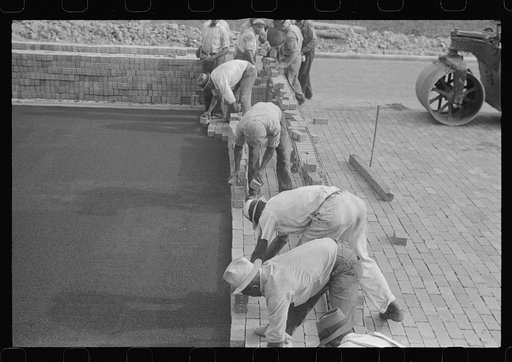 Untitled photo, possibly related to: Workers repairing Route 40, central Ohio