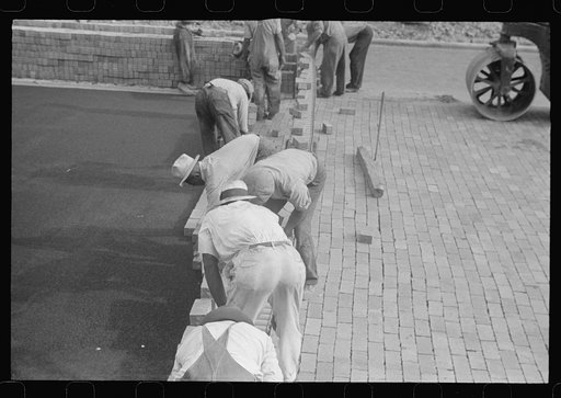 Untitled photo, possibly related to: Workers repairing Route 40, central Ohio