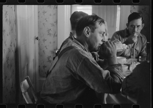 Untitled photo, possibly related to: Dinner during wheat harvest time, central Ohio