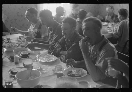 Untitled photo, possibly related to: Dinner during wheat harvest time, central Ohio
