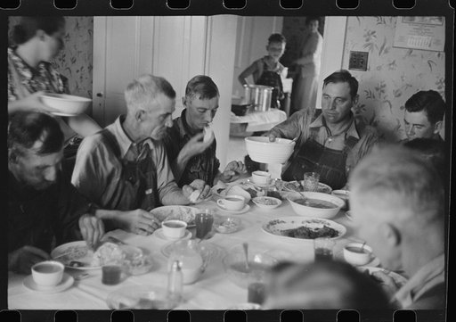Untitled photo, possibly related to: Dinner during wheat harvest time, central Ohio