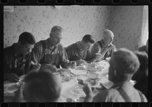 Untitled photo, possibly related to: Dinner during wheat harvest time, central Ohio