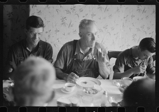 Untitled photo, possibly related to: Dinner time during wheat harvest, central Ohio