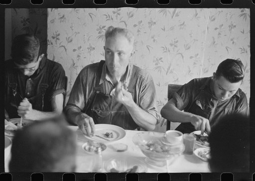 Untitled photo, possibly related to: Dinner during wheat harvest time, central Ohio