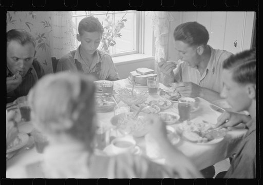 Untitled photo, possibly related to: Dinner time during wheat harvest, central Ohio