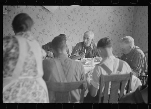 Untitled photo, possibly related to: Dinner time during wheat harvest, central Ohio