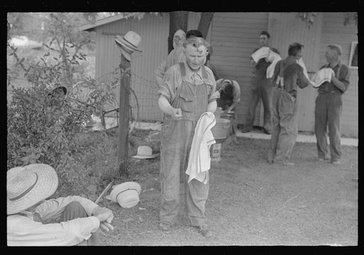 Washing up for dinner during wheat harvest, central Ohio