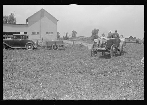 Hauling threshed wheat from the field, central Ohio