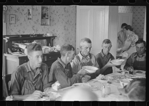 Untitled photo, possibly related to: Dinner during wheat harvest time, central Ohio
