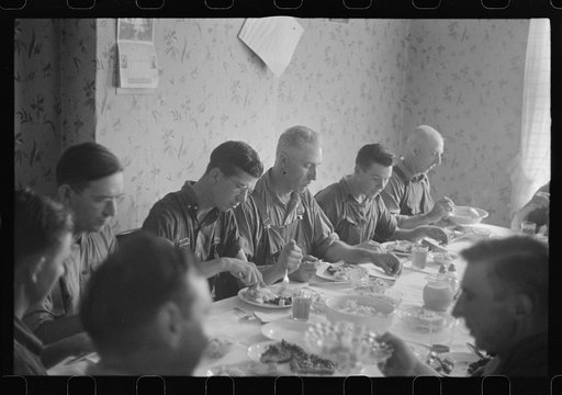Untitled photo, possibly related to: Dinner during wheat harvest time, central Ohio