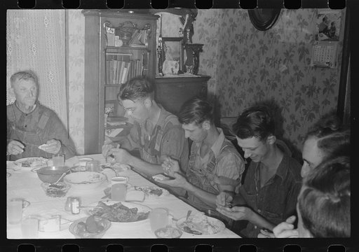 Untitled photo, possibly related to: Dinner during wheat harvest time, central Ohio