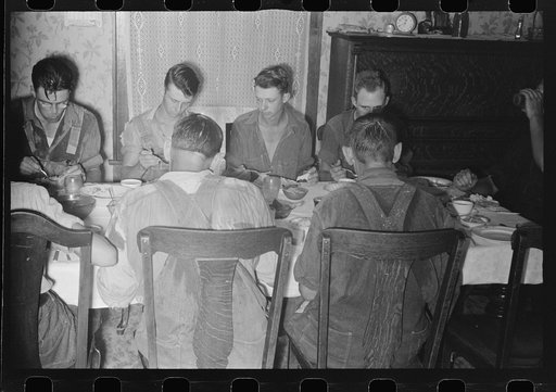 Untitled photo, possibly related to: Dinner during wheat harvest time, central Ohio