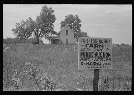 Sign advertising farmland auction, New Carlisle [i.e. Marysville], Ohio