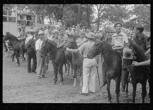 Lineup for pony race at county fair, central Ohio